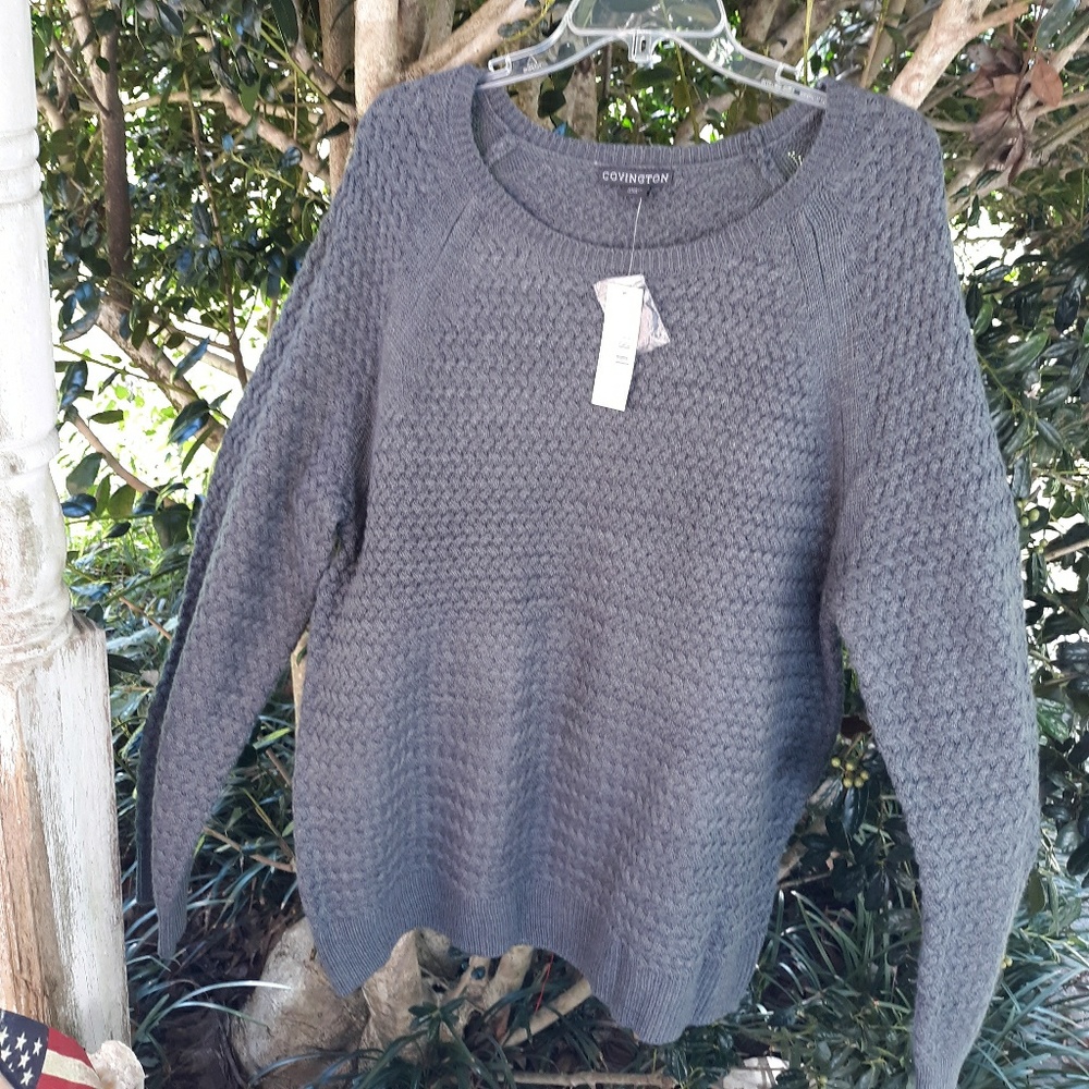 NWT COVINGTON GRAY BASKETWEAVE KNIT SWEATER, XL